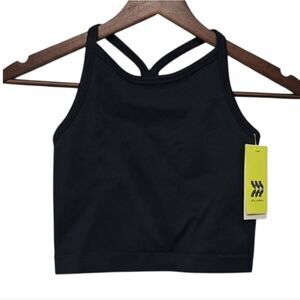 All in Motion Girls Black Seamless Crop Cross-Back Tank Size M